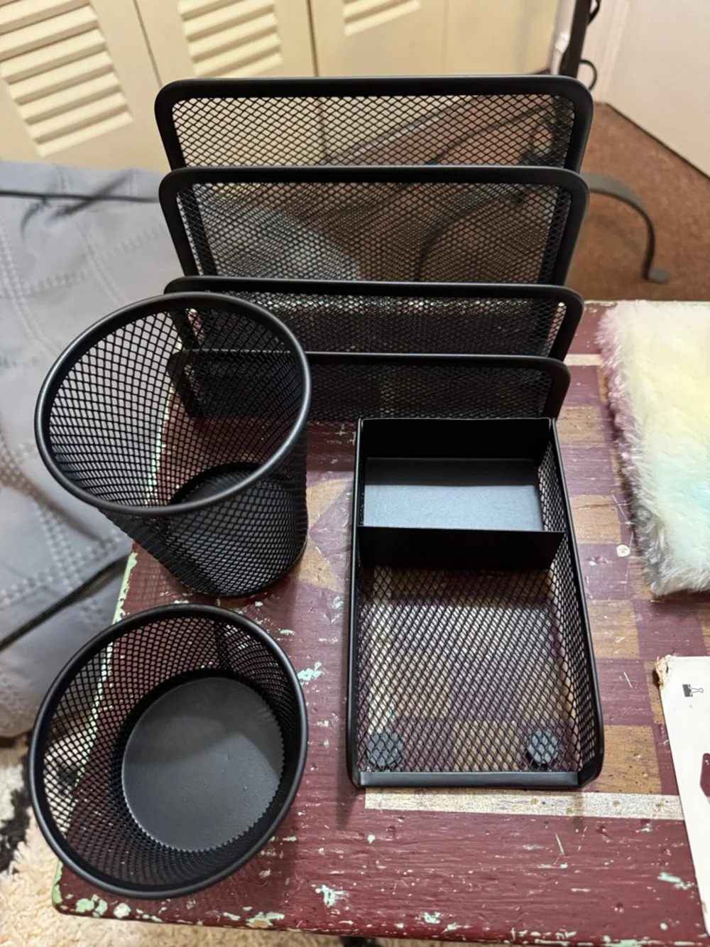 Black Mesh Desk Organizer Set - Pen Cups, Tray & File Sorter